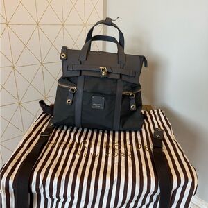 Henri Bendel Gray Jetsetter Backpack with Gold Details
